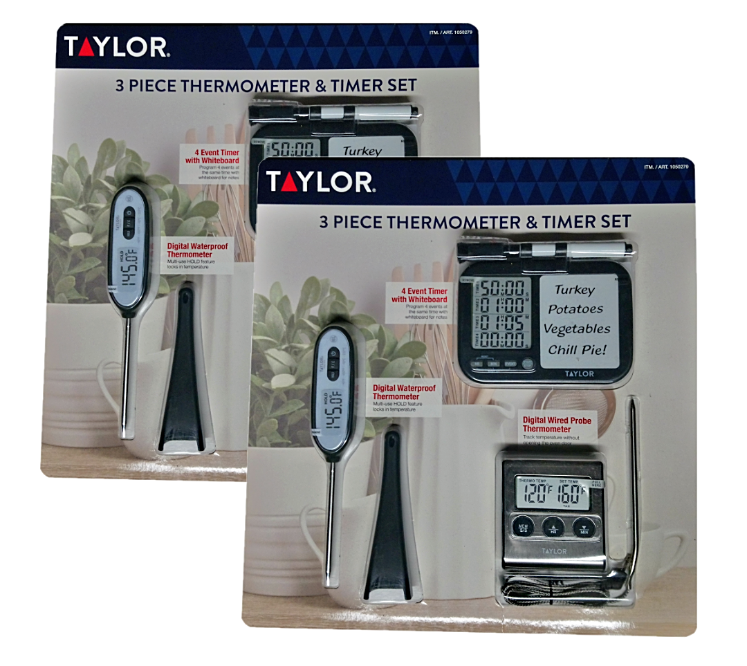 Taylor 3 Piece Thermometer & Timer Digital Set for chicken poultry meat