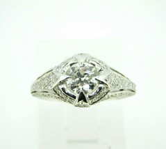 Art Deco 18k White Gold Genuine Natural Diamond Ring 1.05ct Milgrain (#J614) - $4,250.00