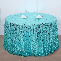 Turquoise - Polyester - 120" Big Payette Sequin Round Tablecloth Wedding - $119.98