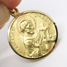 18K YELLOW GOLD ST SAINT FRANCIS FRANCESCO ASSISI MEDAL, MADE IN ITALY, 15 MM image 4