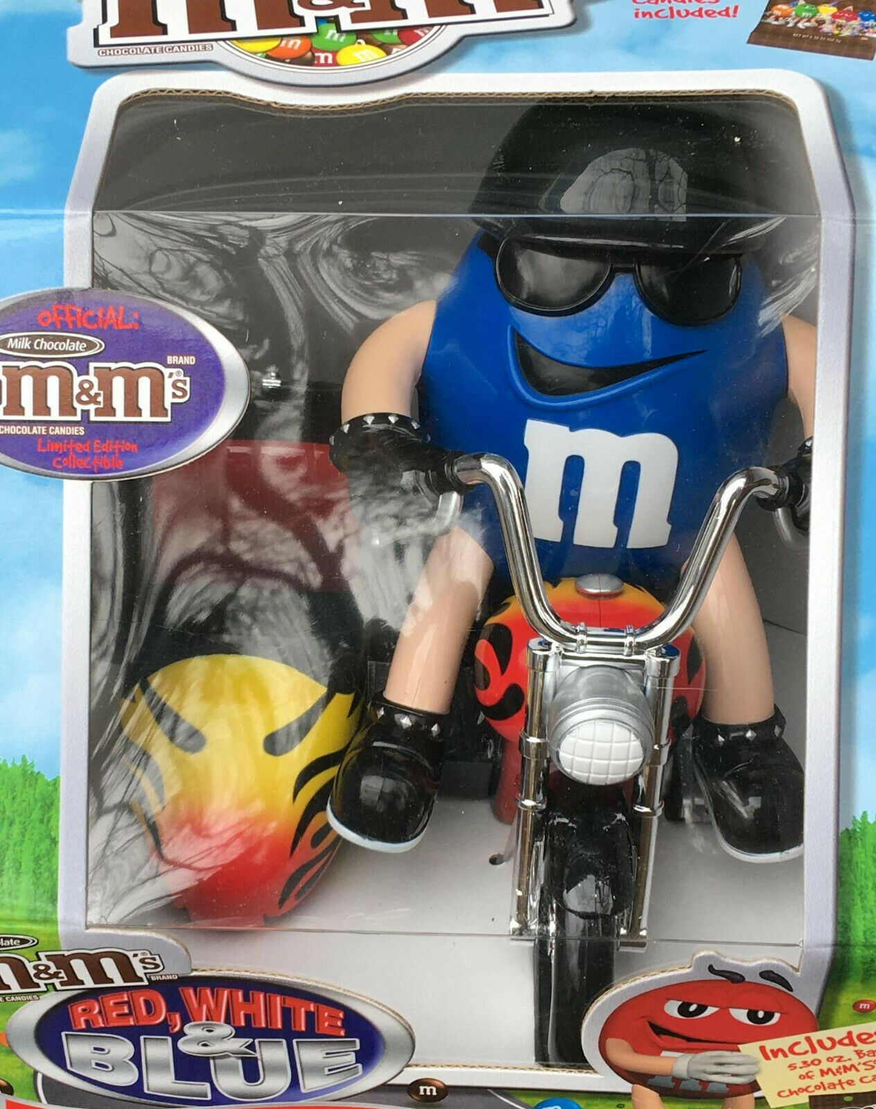 M&M's Red White & Blue Freedom Rider Motorcycle Candy Dispenser FLAMES