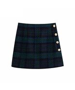 Vintage Plaid Print Tweed Woolen Back Zipper Slim Mini Skirt Lady Side B... - $34.98