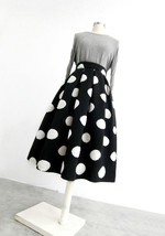 Women Winter Polka Dot Holiday Skirt A-line Black Wool-blend Pleated Skirt Plus  image 2