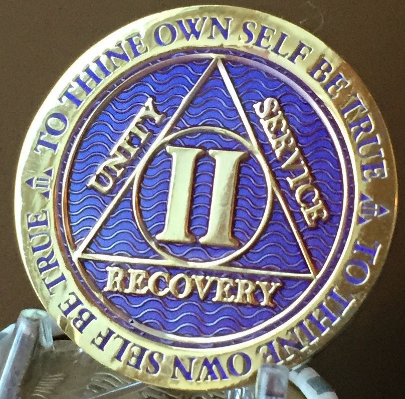 2 Year AA Medallion Purple Gold Plated Alcoholics Anonymous Sobriety Chip Coin