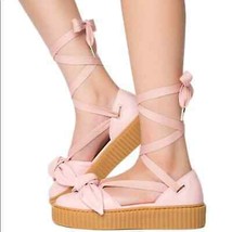 FENTY PUMA by Rihanna Bow Creeper Pink Sandals Size 8 Wraparound Ties Leather - $74.25