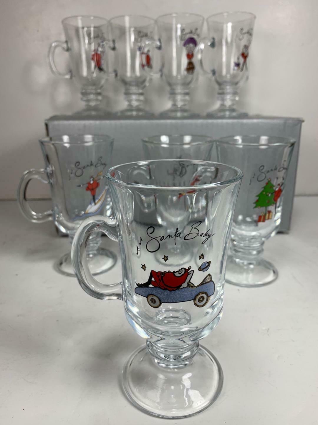 NEW Pottery Barn Set of 8 Santa Baby Christmas Irish Coffee Mugs New
