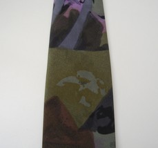 Jacques Feraud Neck Tie Green Purple Plum Abstract Pattern Mens Classic - $24.99