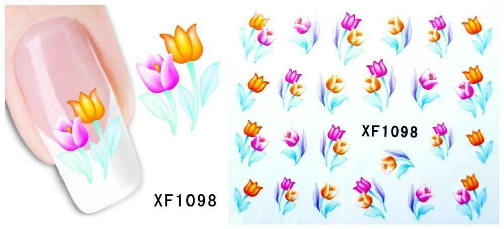 Nail Art Water Transfer Sticker Decal Stickers Pretty Flowers Yellow Pink XF1098
