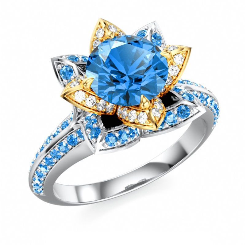 1.75 Ct Topaz Disney Lotus Flower Ariel Princess Wedding Ring 14K White