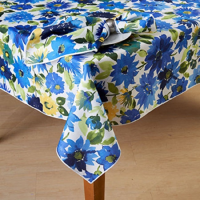 Sunny Blue Floral Tablecloth X Oblong Tablecloths