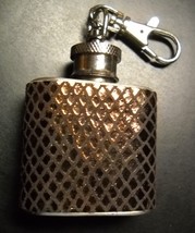Flask Key Chain One Ounce Stainless Steel Container Wrapped in Gold Brow... - $7.99