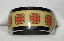 Stainless Steel Silver & Yellow with Red Maltese Cross Ring Size 8 - $3.95