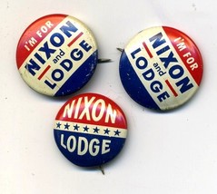 3 Vintage NIXON LODGE Political Pinback Button Pin Set - $13.99
