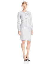 hfLe Suit New Womens Silver Three-Button Collarless Jacket Skirt Suit  8... - $48.50
