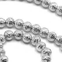 18K WHITE GOLD CHAIN FINELY WORKED SPHERES 5 MM DIAMOND CUT, FACETED 16", 40 CM image 2