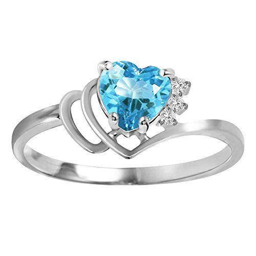 Galaxy Gold GG 14k Solid White Gold Ring with Natural Diamonds and Blue Topaz -