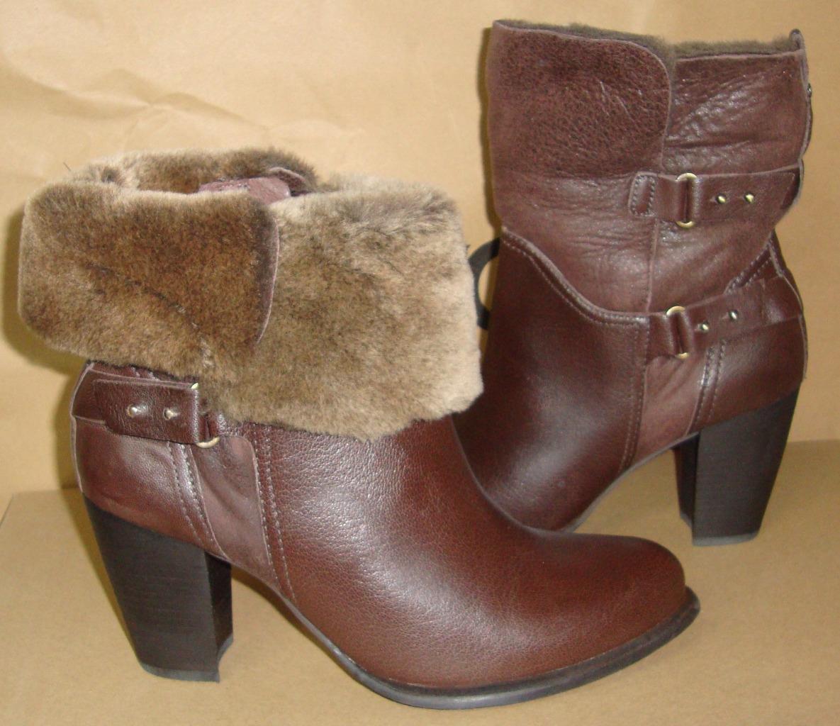 Primary image for UGG JAYNE Stout Leather Sheepskin Cuff Buckle Ankle Boots Size US 9 NIB #1013803