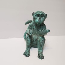 Monkey Garden Statue, Metal Animal Figure, Ape with Banana, Andrea by Sadek