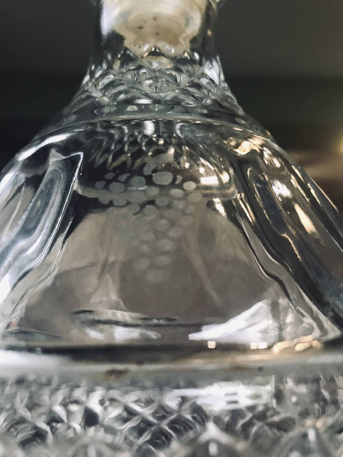 70’s Crown Royal Cut Glass Decanter W Etched Grapes/Crown Logo W/Glass