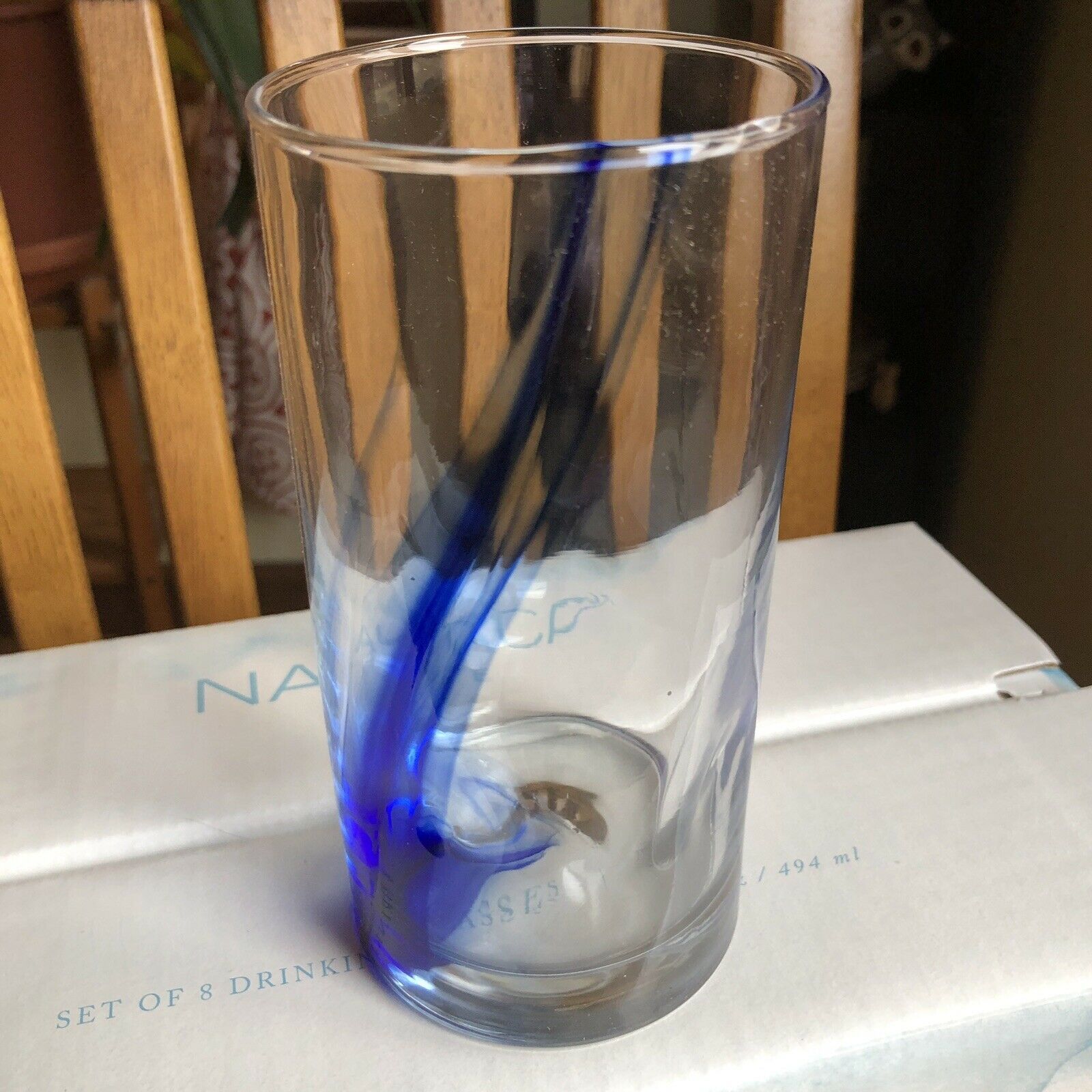 Nautica Blue Swirl Thumbprint Impression Tumblers Glasses 16.7 OZ NIB Set Of 8 Glassware