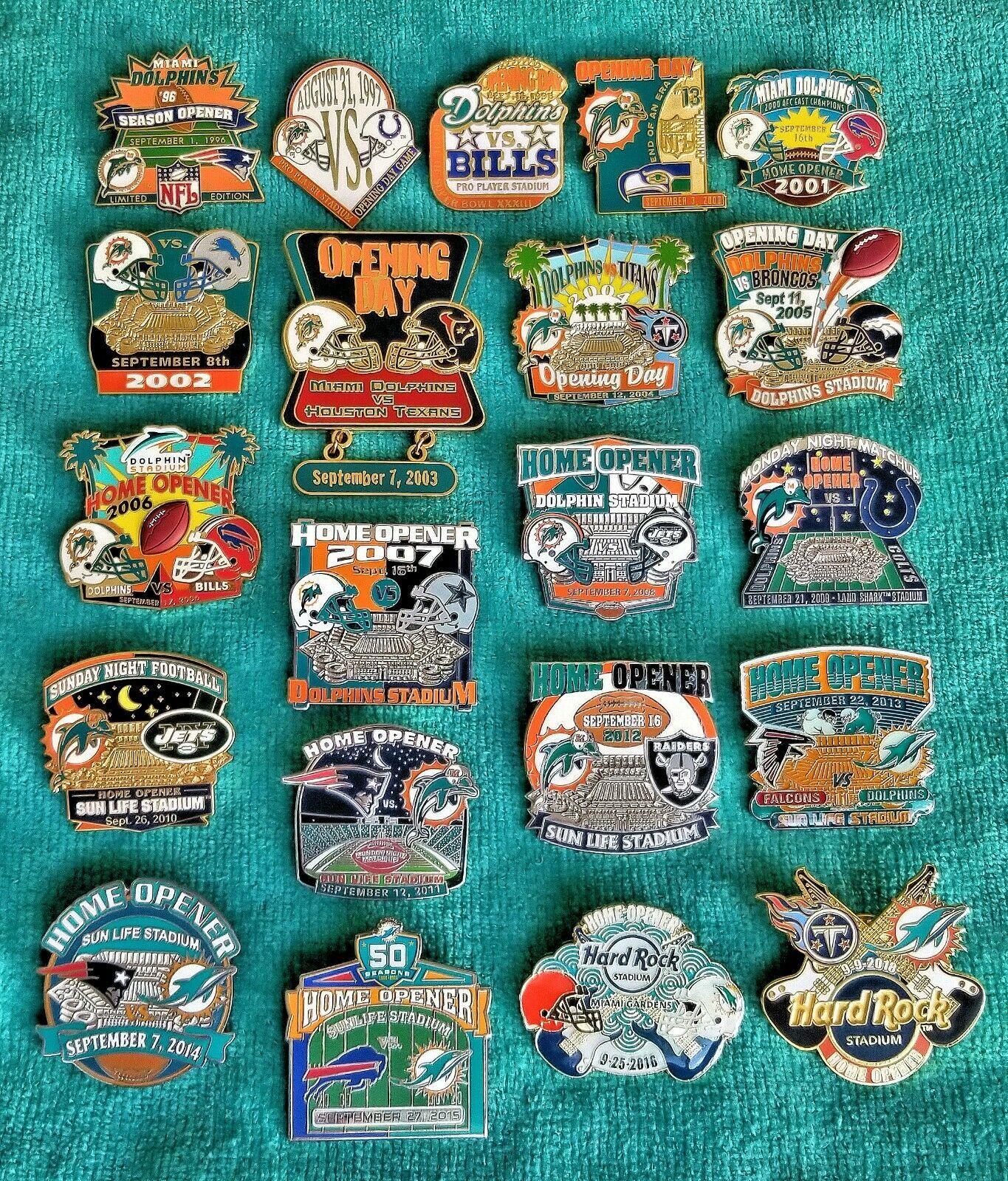23 - MIAMI DOLPHINS "HOME OPENER" - TEAM LAPEL PINS - COMPLETE SET  NFL GO FINS! - $272.20