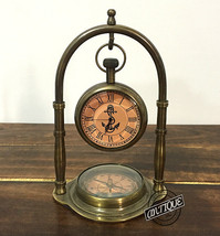 Christmas Clock with Compass Tabletop Clock Queen Victoria Office Desk Decor Gif - $34.80