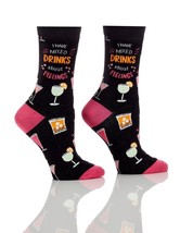Women's Premium Crew Socks Yo Sox Mixed Drink Motifs Size 6 - 10 Cotton Blend