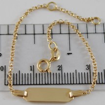 18K YELLOW GOLD KIDS BRACELET 5.90 ENGRAVING PLATE, MINI ROLO LINK MADE IN ITALY image 1