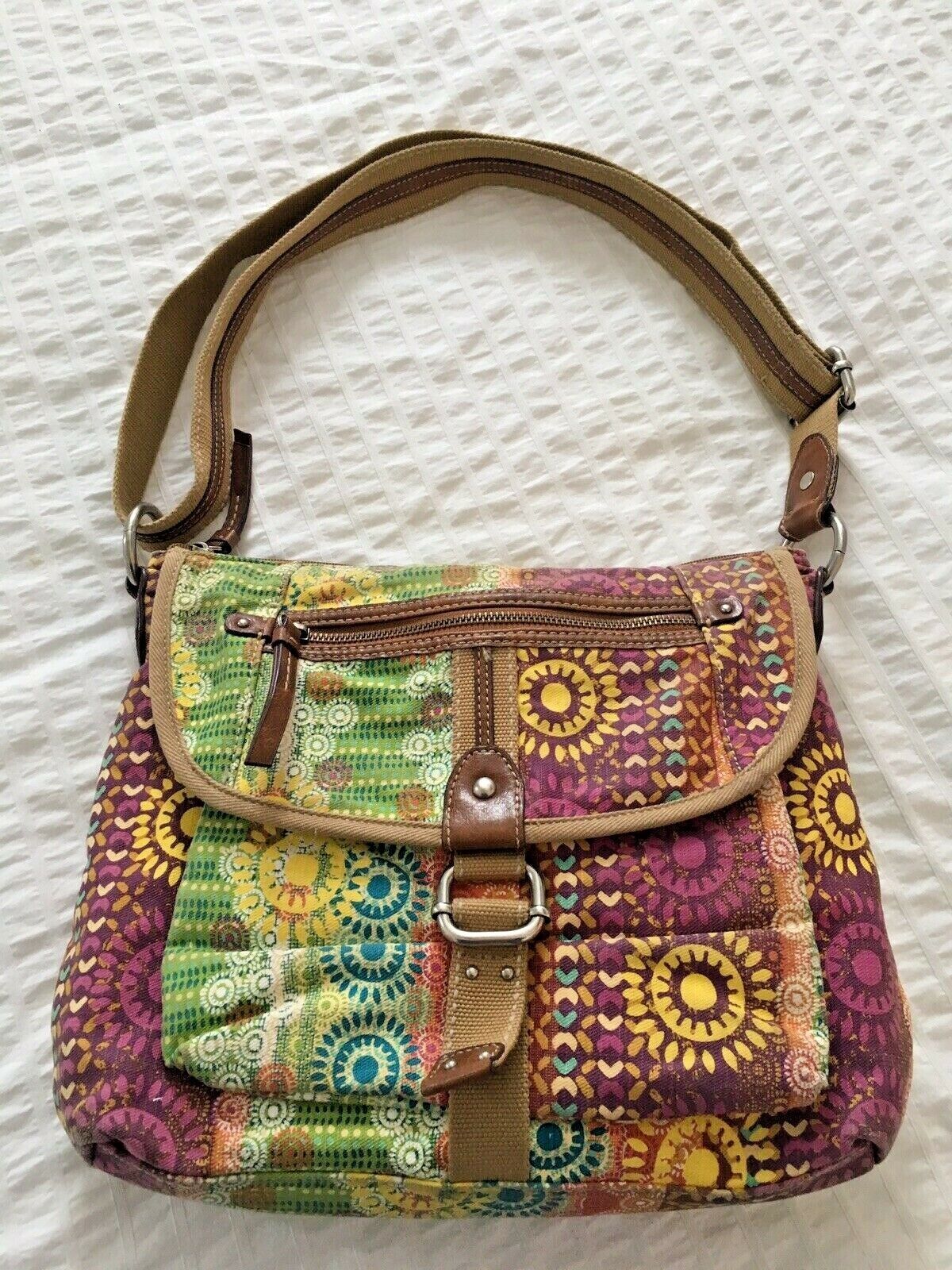 FOSSIL MultiColor Canvas Floral Crossbody Bag Purse Boho Hipster