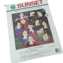 Sunset Holly Angel Ornaments Set of 12 Counted Cross Stitch Kit Perforated Paper - $24.74