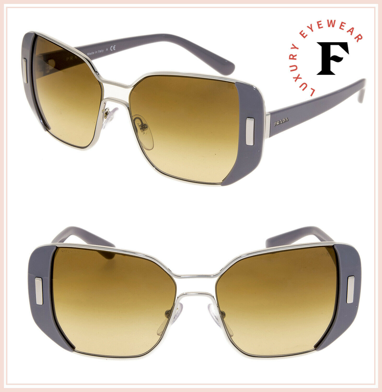 PRADA MOD Geometric PR59SS Grey Silver Brown Metal Gradient Sunglasses 59S