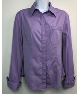 Express Womens Sz 5/6 Purple Hidden Button Front Flip Cuff Stretch Blous... - $14.24