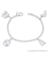 Elephant, Ladybug, Teddy Bear, Dolphin Charm .925 Sterling Silver Rolo Bracelet - $89.99