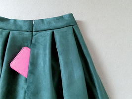 Green Suede Midi Skirt Outfit Womens Autumn Winter Midi Pleated Skirt image 7