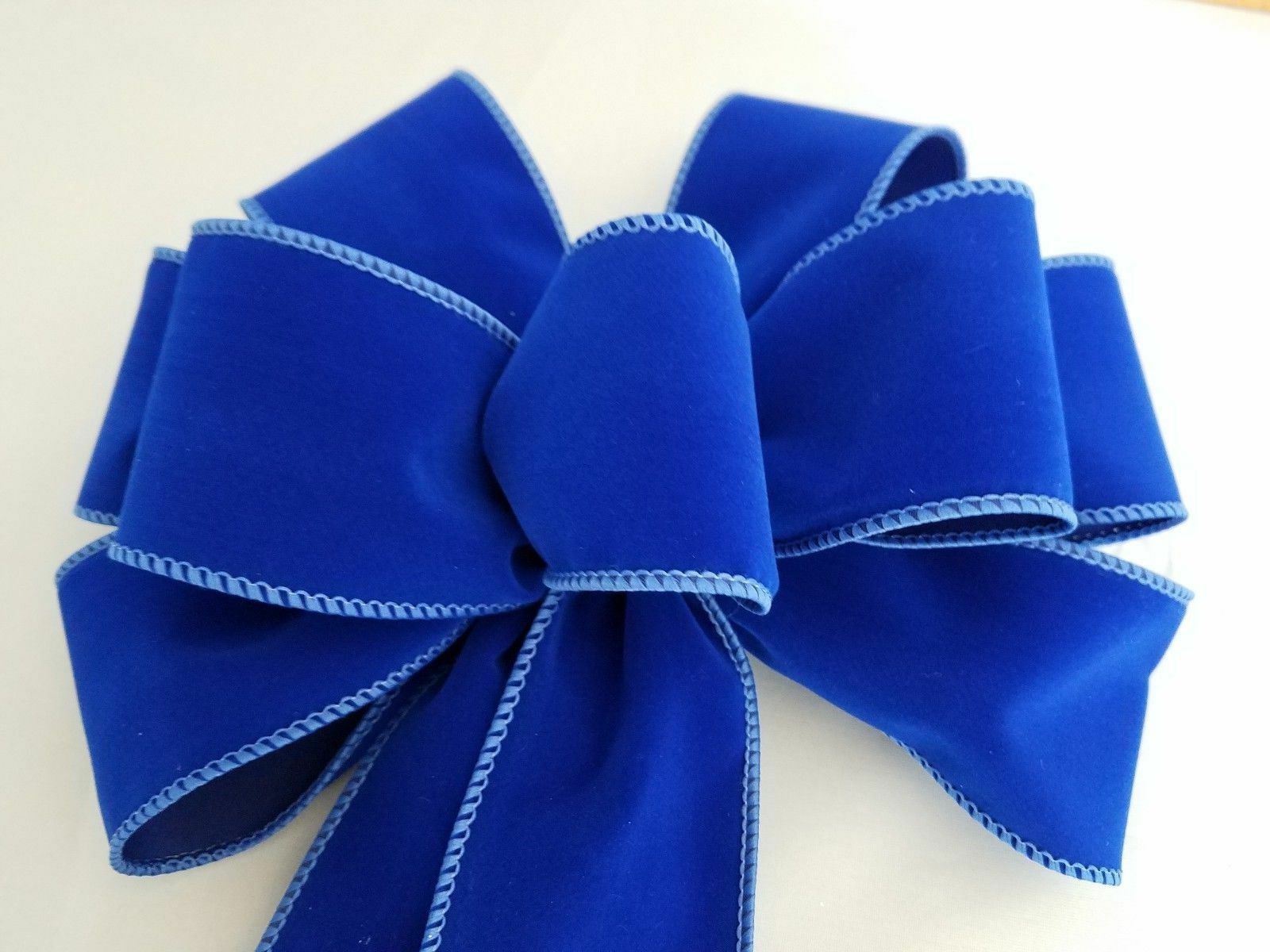 Large 10" Hand Made WIRED BLUE Velvet Christmas Bows Outdoor Wreath