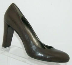 Calvin Klein &#39;Olive&#39; brown leather almond toe slip on stacked pump heels 9M - $33.30