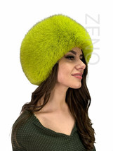 Finn Fox Fur Full Hat Saga Furs All Fur Round Hat Adjustable Yellow Green Fur image 1