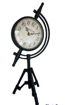Black Table Clock Vintage Inspired Rustic Black Metal Retro 20" High Tripod Legs image 1