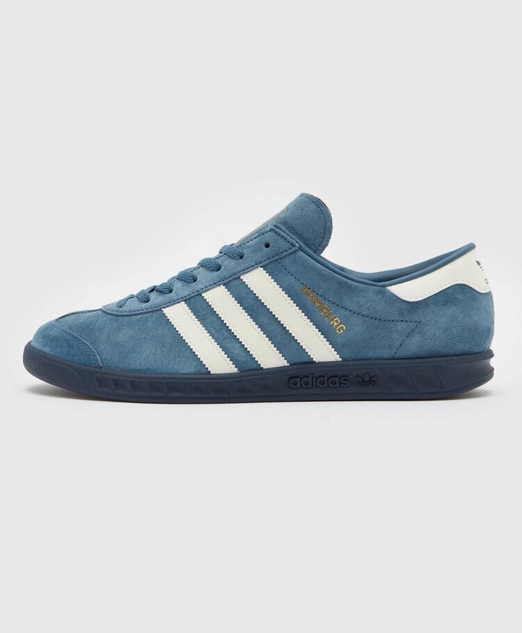 adidas Men's Originals Hamburg Suede Shoes Trainers in Blue and White