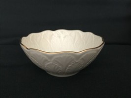 Vintage Lenox Cream Beige 24k Gold Rim Encrusted Bowl Made in USA Leaf Leaves image 1