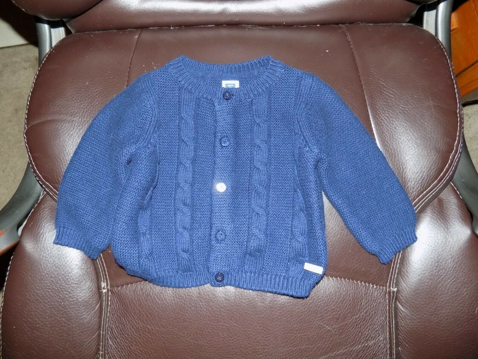 Primary image for Janie and Jack Signature Layette Navy Cable Knit Cardigan Sweater Size 3/6 Month