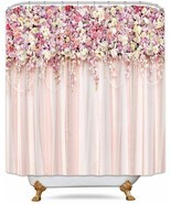 Pink Purple Ivory Rose Floral Gorgeous Striped Farmhouse Fabric Shower C... - £35.66 GBP