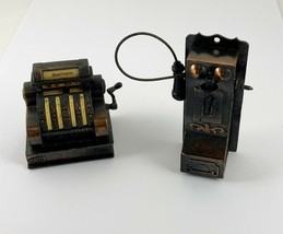 Set of 2 Vintage Copper Miniatures Old Cash Register &amp; Old Wall Phone - $9.85