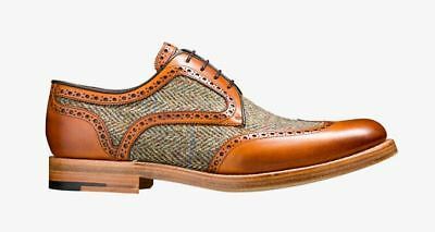 Handmade Men's Tan Leather And Fabric Oxford Brogue Wingtip Derby Shoes 2019