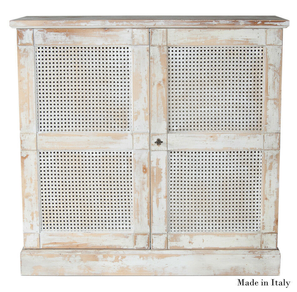 Sideboard Buffet Nightstand,Distressed White Wood Cane,38'' x