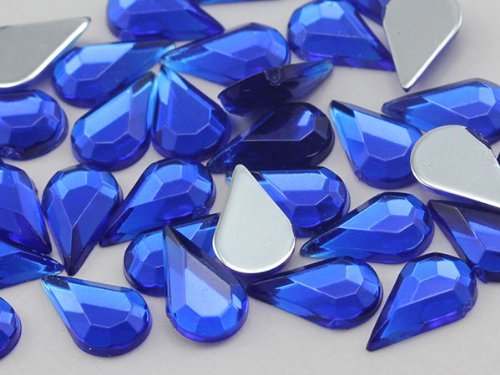 10x6mm Sapphire H104 Flat Back Teardrop Acrylic Jewels High Quality Pro Grade -