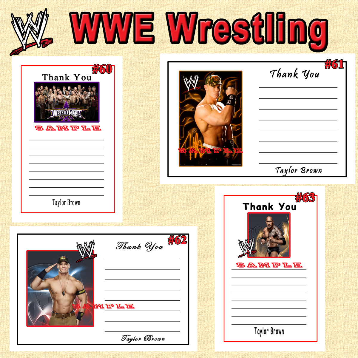 wwe wrestling birthday thank you cards 10 ea personalized custom made