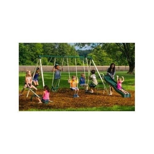 Backyard Swing Set Playground Slide Playset Kids Fun Seesaw Steel Frame ...