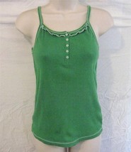 Girls Size XXL 18 Green Cami Tank Top Faded Glory Front Neck Buttons Ruffle Trim - $7.73