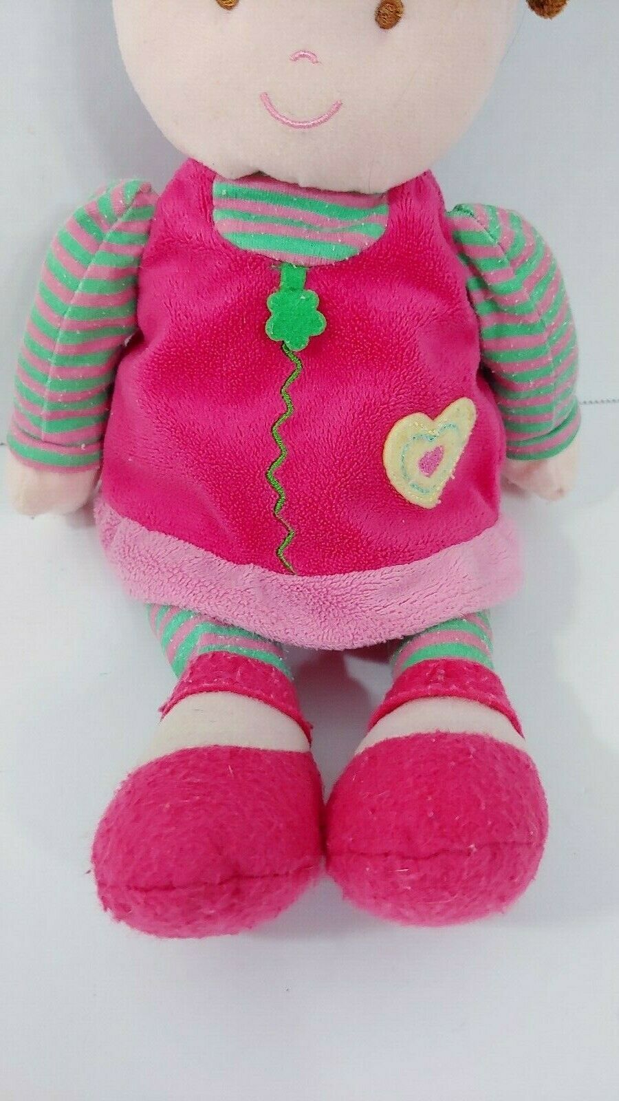 CARTERS MY FIRST BABY DOLL BROWN HAIR EYE FLOWER PINK GREEN WHITE DOT RATTLE